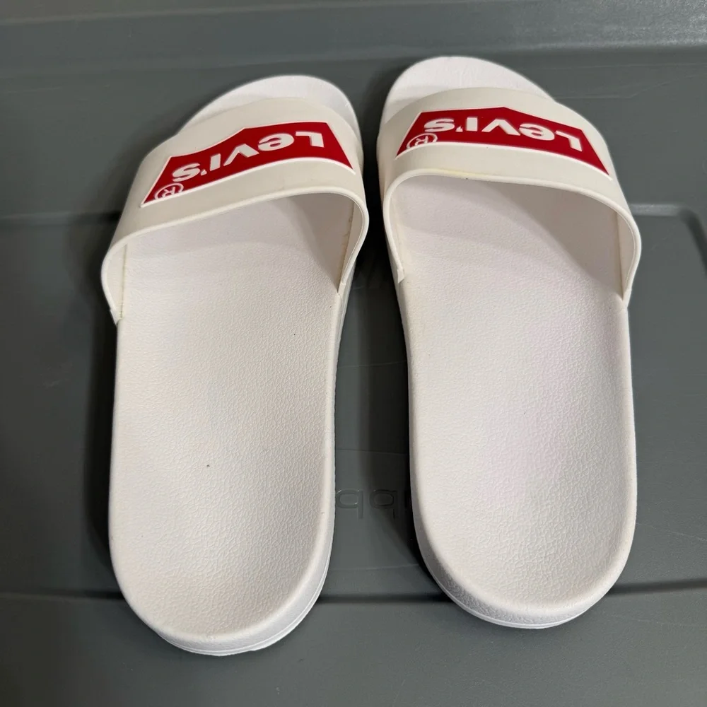 Levi's Red Logo White Slide Sandals